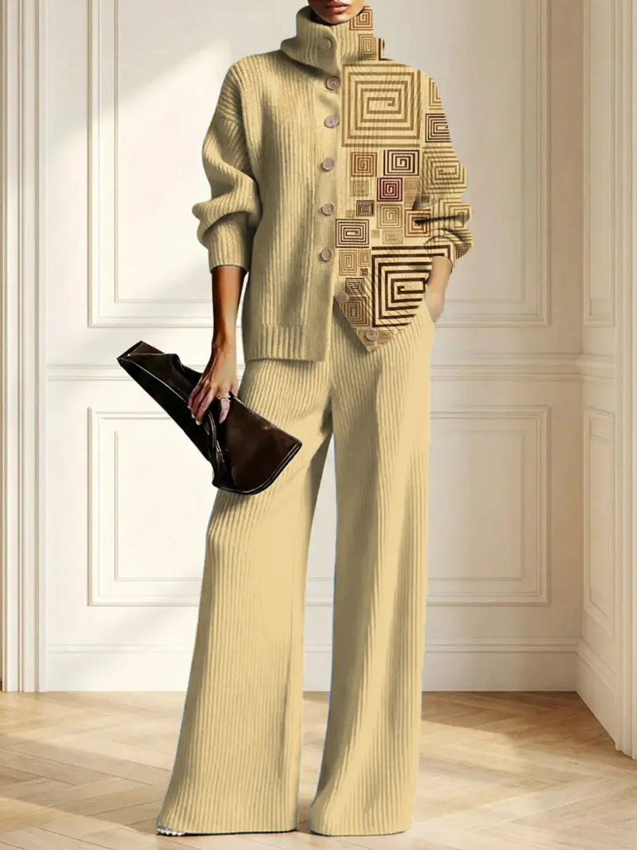 ANTONELLA - Completo in maglia casual con stampa vintage artistica