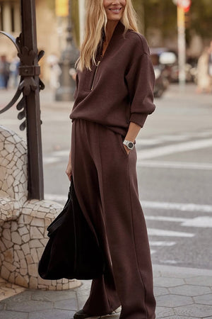 GERMANA - Set felpa a coste con zip e pantaloni morbidi