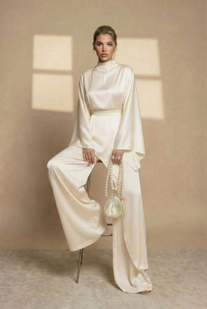 AURELIA - Coordinato con camicia asimmetrica e pantaloni ampi
