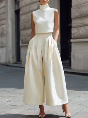 CAROLINA - Completo crop Completo crop a collo alto e pantaloni palazzo plissettati