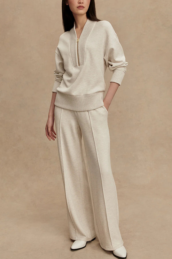 GERMANA - Set felpa a coste con zip e pantaloni morbidi