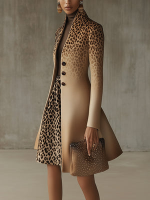 GIACOMA - Cappotto lungo kaki leopardato sfumato