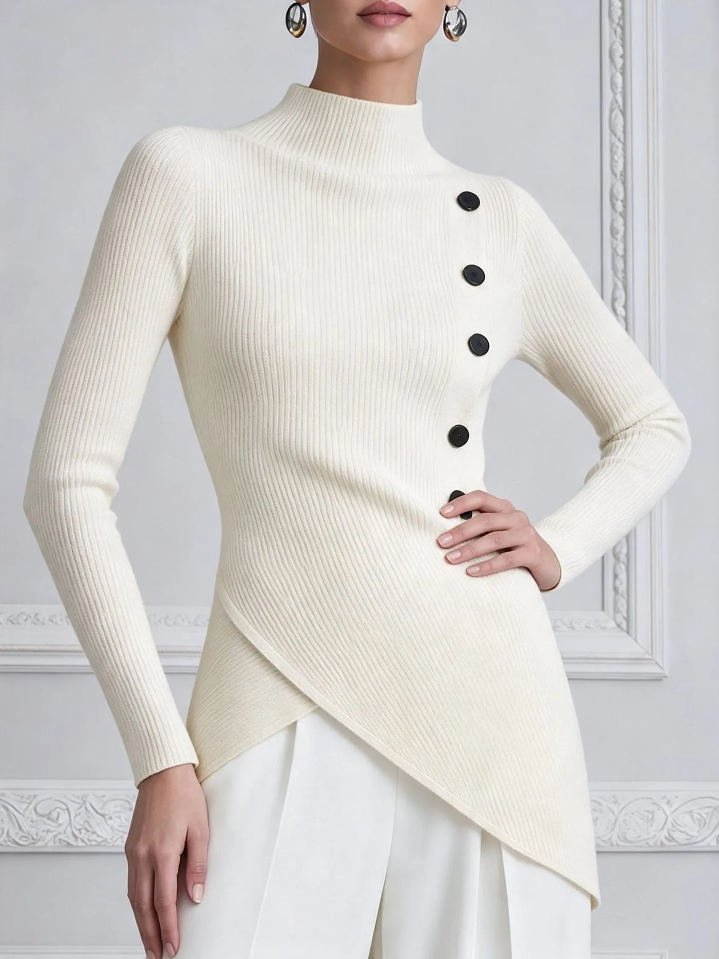 MORGANA - Top in maglia a coste con bottoni asimmetrici