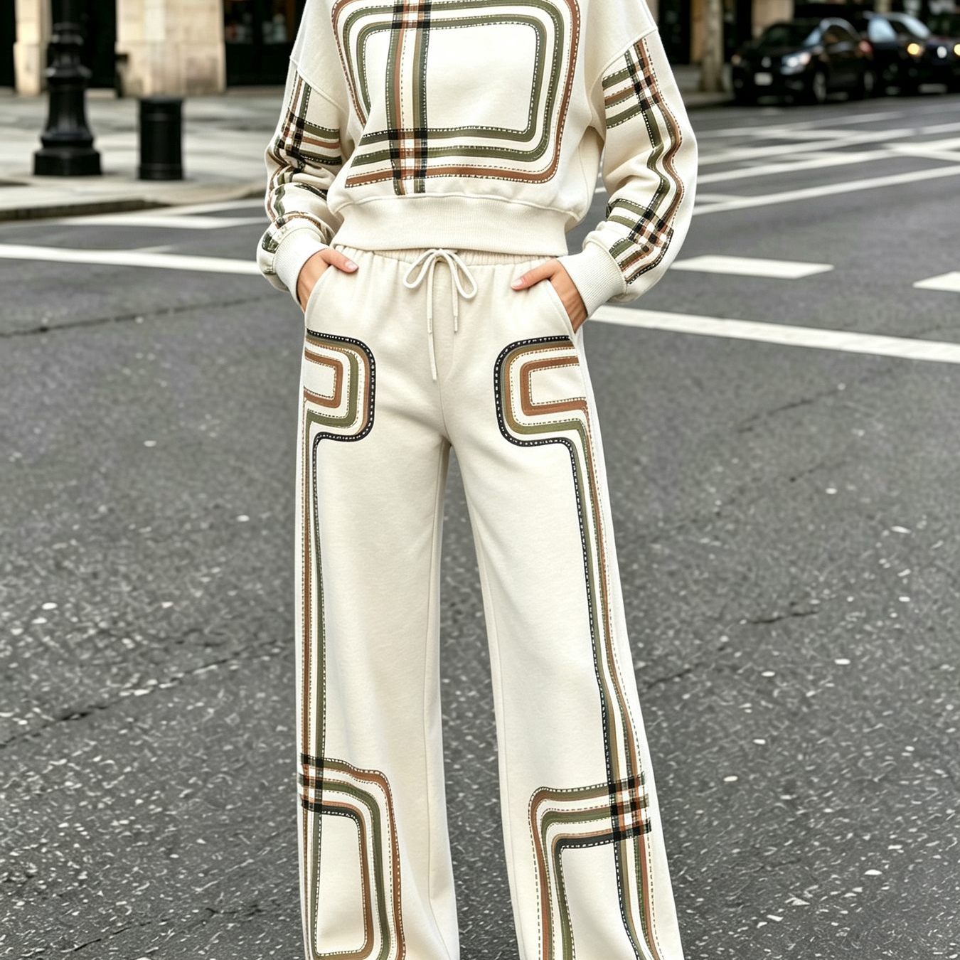 Nuovo felpino corto con cappuccio da donna, versatile ed elegante, con set casual di pantaloni lunghi, senza ricami, tessuto leggermente elasticizzato, adatto per l'uso quotidiano e il pendolarismo, perfetto per camminare, fare jogging e altre attività al