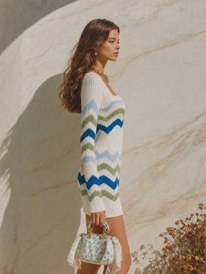 GIULIA - Mini abito in maglia a righe