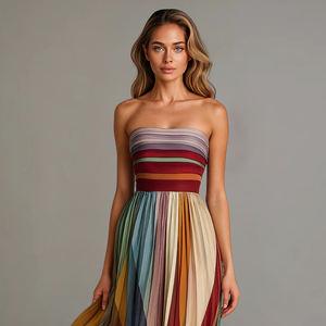 BEATRICE - Abito Maxi in Chiffon Colorblock