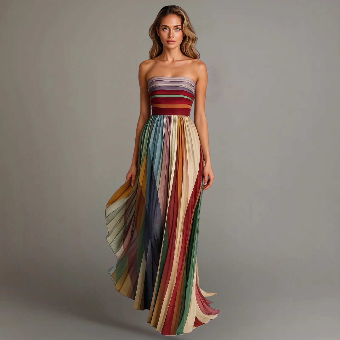 BEATRICE - Abito Maxi in Chiffon Colorblock