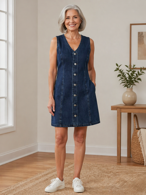 SOFIA - Mini abito denim blu con bottoni