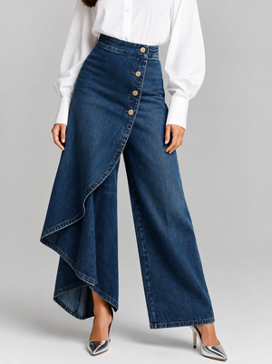 GIULIA - Pantaloni in denim blu, nero e bianco