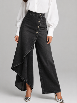 GIULIA - Pantaloni in denim blu, nero e bianco