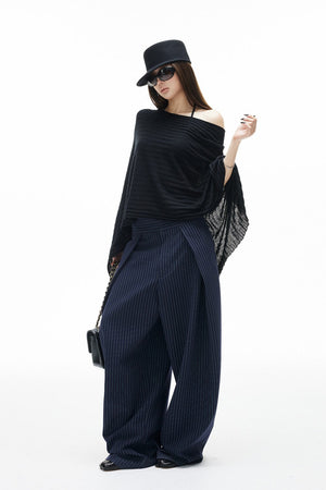 LOREDANA - Pantaloni wide-leg gessati dalla linea curva