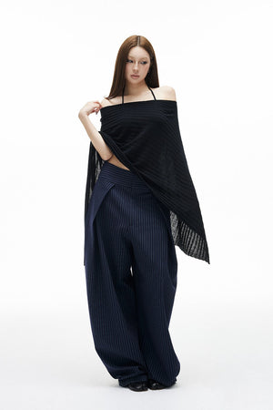 LOREDANA - Pantaloni wide-leg gessati dalla linea curva