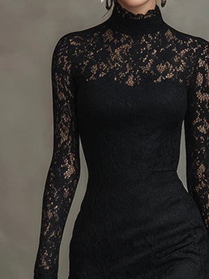 BEATRICE - Abito Maxi in Pizzo Nero