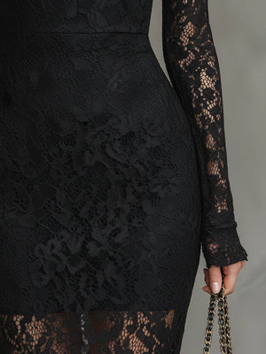 BEATRICE - Abito Maxi in Pizzo Nero