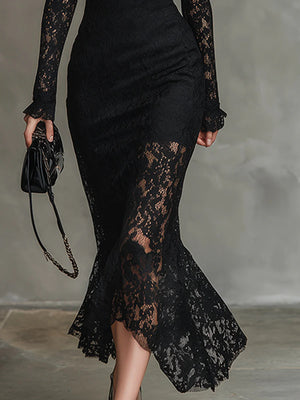 BEATRICE - Abito Maxi in Pizzo Nero