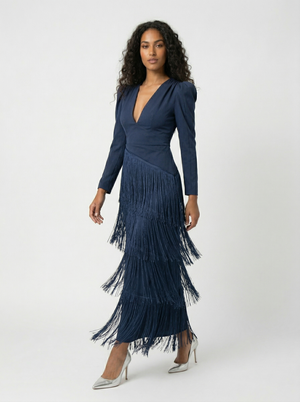 BEATRICE - Abito Stretch con Frange Diagonali