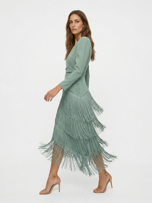 BEATRICE - Abito Stretch con Frange Diagonali