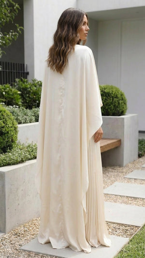 SOFIA - Abito maxi sposa bianco in tessuto, maniche a cappotto
