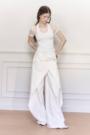 PETRONILLA - Pantaloni Wide-Leg in Denim Nero e Bianco