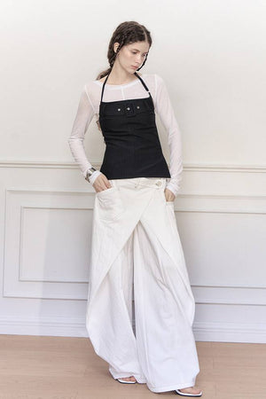 PETRONILLA - Pantaloni Wide-Leg in Denim Nero e Bianco