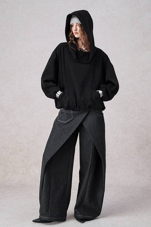 PETRONILLA - Pantaloni Wide-Leg in Denim Nero e Bianco