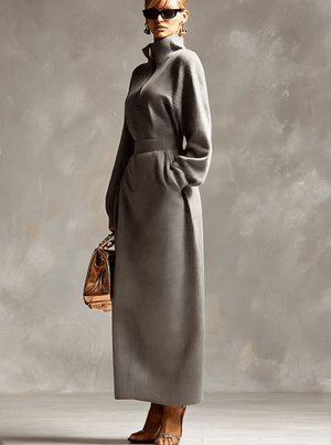 MARICA - Maxi dress grigio chiaro in tessuto waffle con zip