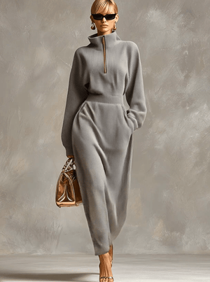 MARICA - Maxi dress grigio chiaro in tessuto waffle con zip