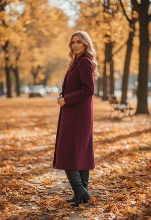 MOLTENO - Cappotto Stephanie – Elegante giacca invernale lunga color rosso vino.