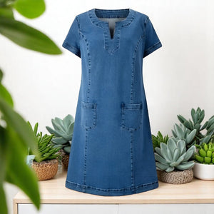 GIULIANA - Abito denim morbido con tasche pratiche