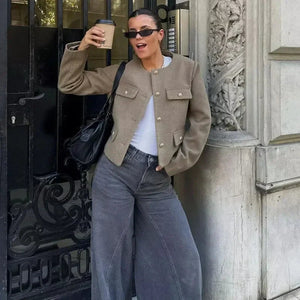 FILANDARI - Giacca Bomber Donna Corto con Collo Rotondo e Maniche Lunghe