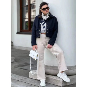 OLMO - Giacca Bomber Aviatore Cropped da Donna con Chiusura a Bottone e Tasche