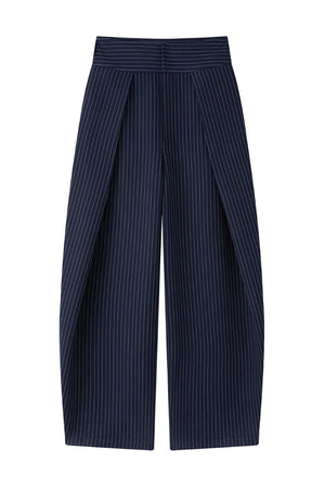LOREDANA - Pantaloni wide-leg gessati dalla linea curva