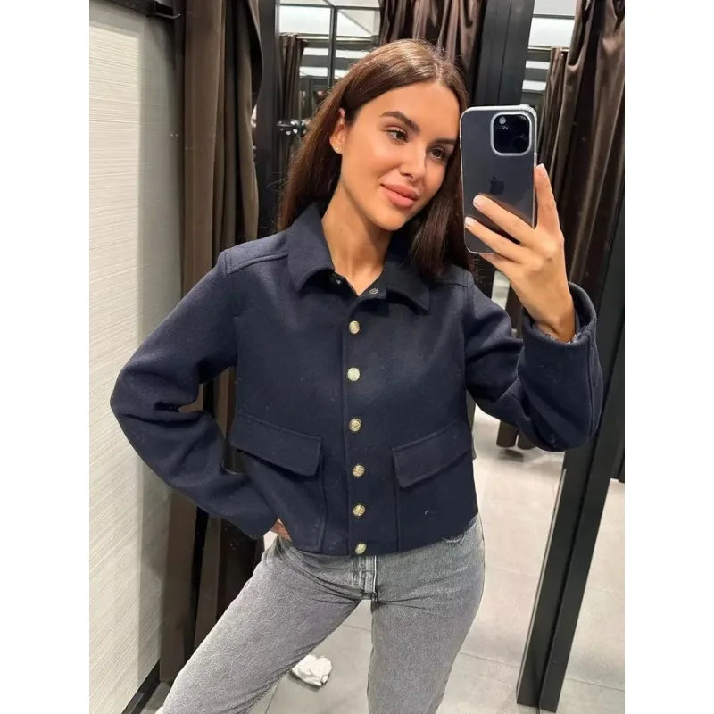 OLMO - Giacca Bomber Aviatore Cropped da Donna con Chiusura a Bottone e Tasche