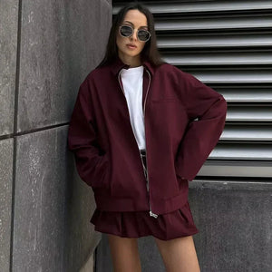 BROSSASCO - Giacca bomber cropped oversize color vino