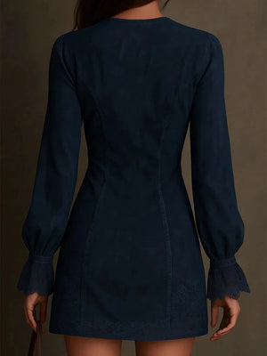 SOFIA - Abito in suede con pizzo e collo zip