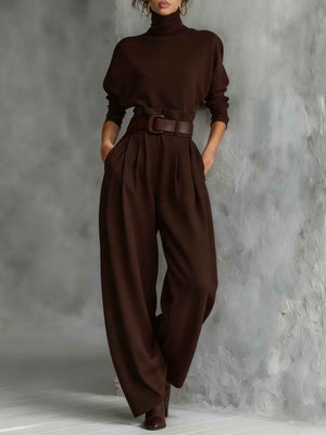 MARINELLA - Completo nero 2 pezzi con dolcevita, pantaloni e cintura