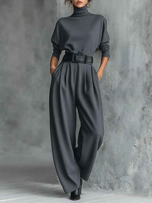 MARINELLA - Completo nero 2 pezzi con dolcevita, pantaloni e cintura