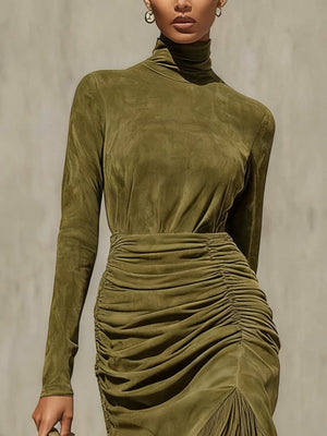 GIULIA - Abito midi avvolgente verde oliva
