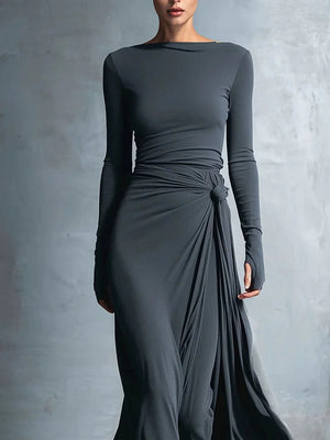 ALFONSINA - Abito Maxi in Jersey con Nodo Drappeggiato