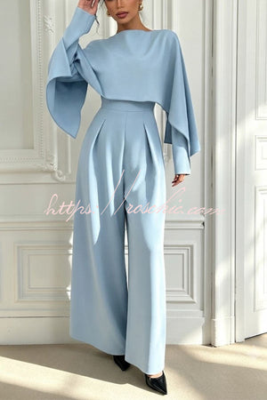 SAVERIA - Tuta Blu Minimal Chic a Gamba Ampia