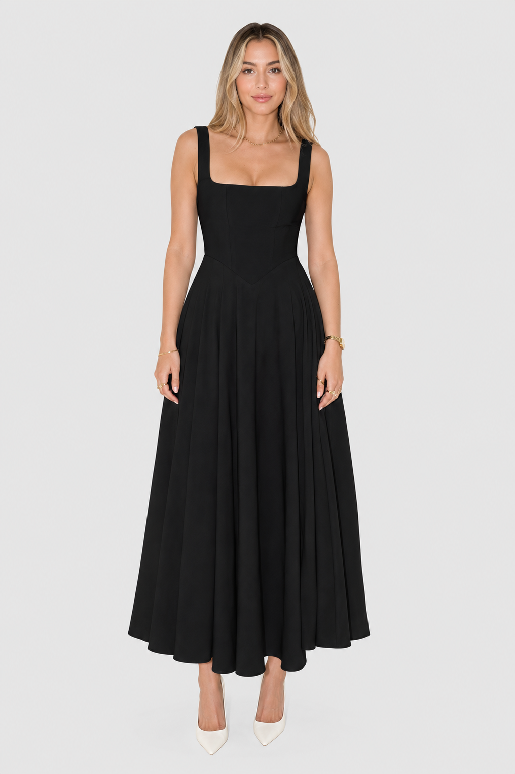 GIULIA - Abito Midi con Scollo Quadrato