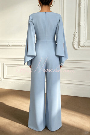 SAVERIA - Tuta Blu Minimal Chic a Gamba Ampia