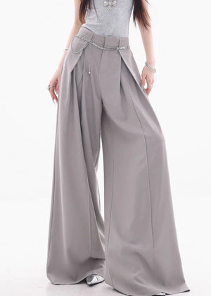 RAISSA - Pantaloni Spandex Grigio Francese a Vita Alta e Gamba Ampia