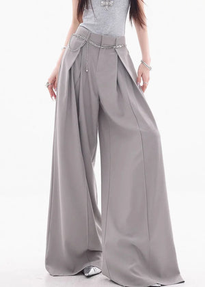 RAISSA - Pantaloni Spandex Grigio Francese a Vita Alta e Gamba Ampia