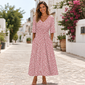 GIULIA - Abito Midi Rosa Drappeggiato