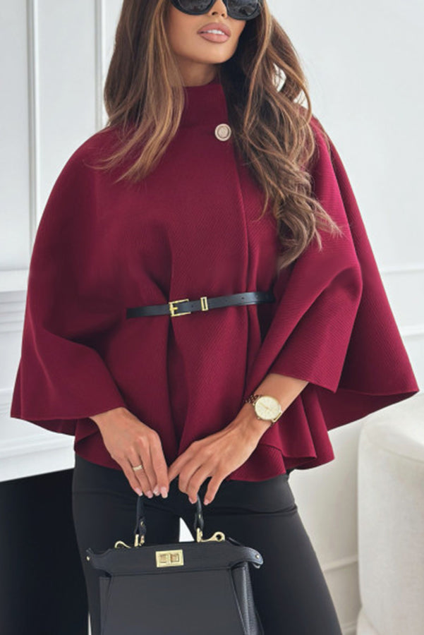 ADRIANA - Mantella oversize in lana con collo alto e cintura