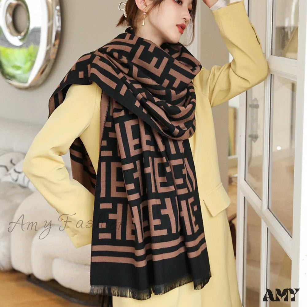 GRISELDA - Sciarpa nera effetto cashmere reversibile caldo-freddo