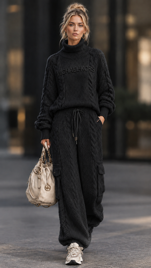 MK Coordinato • Maglia lavorata a trecce • Collo alto e motivo intrecciato — Gisella