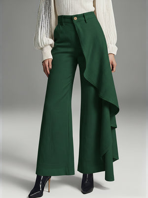 LILIANA - Pantaloni in lino e cotone con volant eleganti