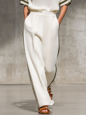 BELINDA - Set bianco in mesh lavorato con camicia e pantaloni ampi